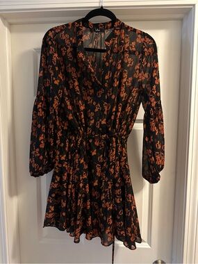 Lulu's Black Mini Dress with Rust Floral Print